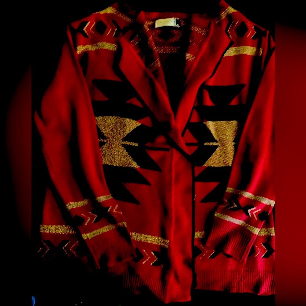 Burgundy Tribal Print Cardigan - Picture 3 of 5